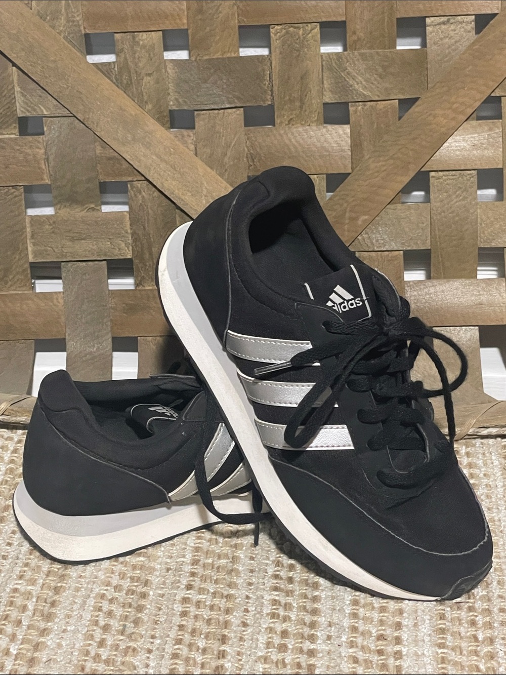 adidas Black and White Retro Runner Sneakers